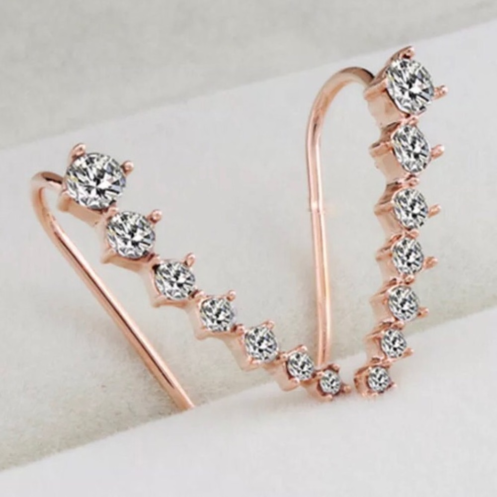 GORGEOUS!💎💙💎NEW! ROSE💗💛GOLD CLIMBER EARRINGS! - Picture 6 of 7